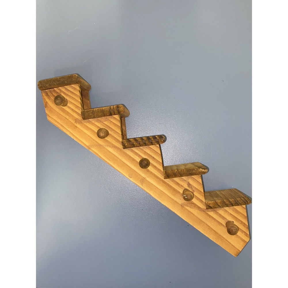 Vintage MCM Wood Wall Shelf Knick Knack Display Stairstep Staircase